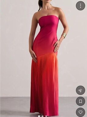 Strapless Ombre Pleated Maxi Dress in Pink and Orange